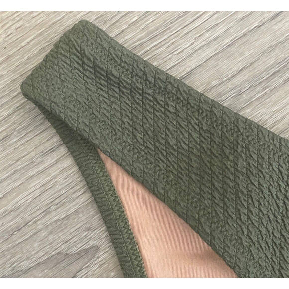 J. Crew Textured Curved-Waist Cheeky Bikini Bottom High Cut Olive Green Medium - Picture 10 of 16